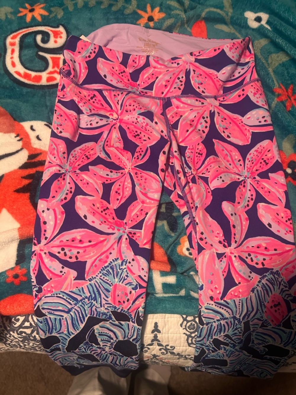 Lilly Pulitzer Pink and Purple Floral Capri Leggings